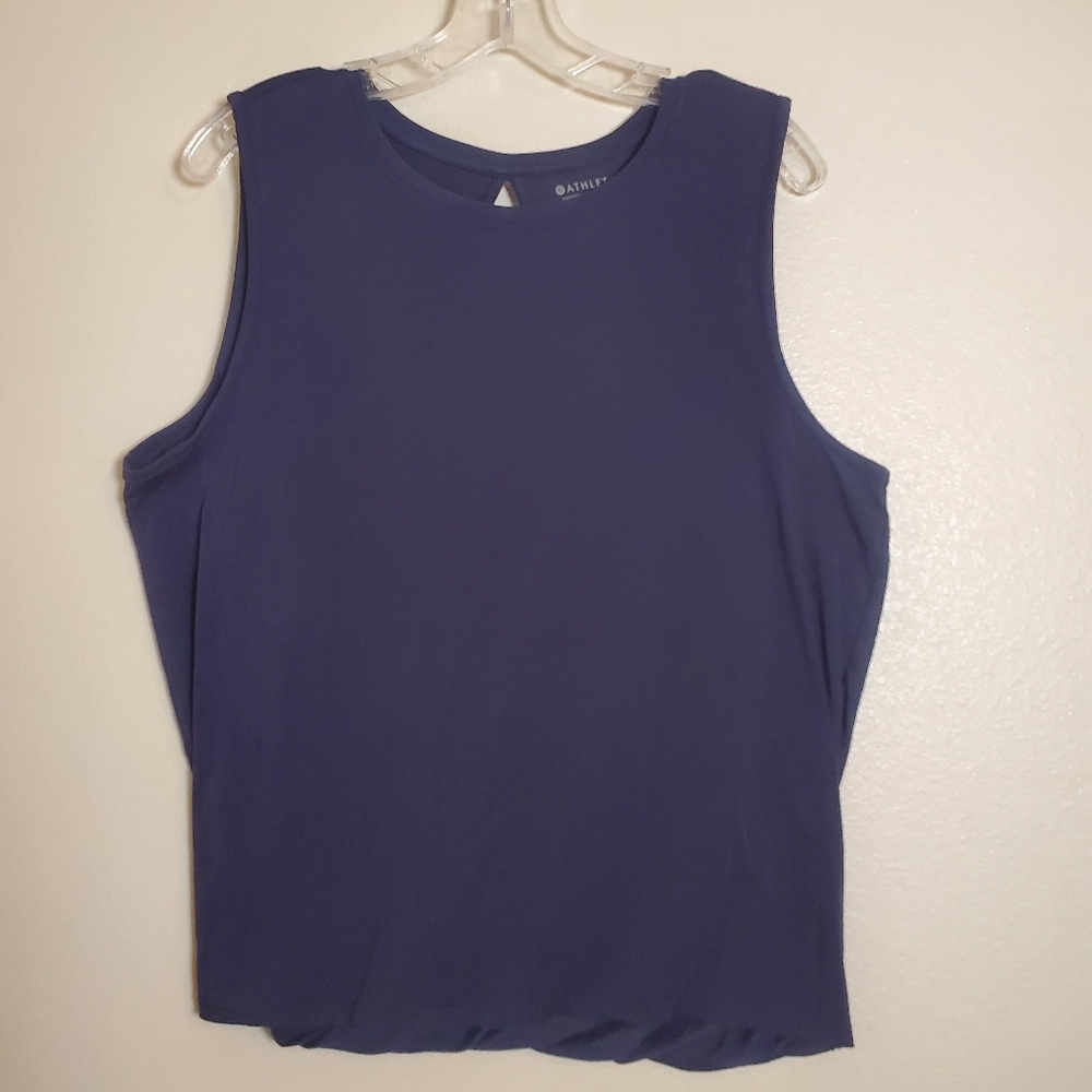 Athleta Tank Top Womens Size Large Open Back Tulip Twist Athletic Yoga Navy Blue